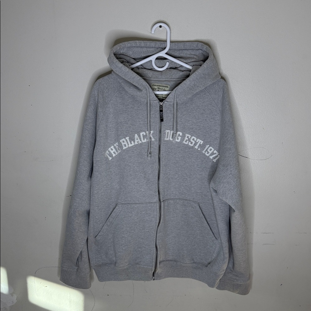 The Black Dog Light Gray Zip Front Hooded Sweatshirt Size XL